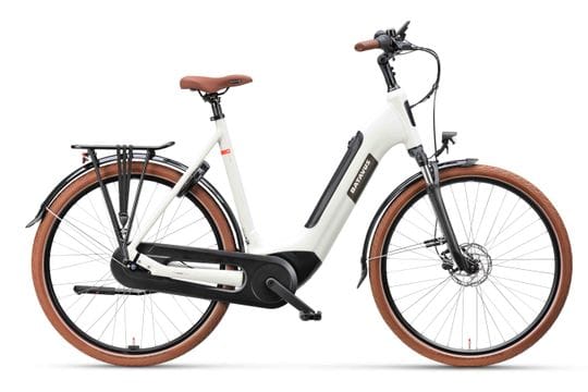 Witte elektrische stadsfiets met lage instap