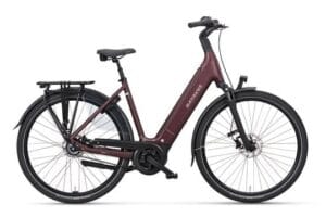 Bordeauxrode Batavus elektrische fiets met lage instap